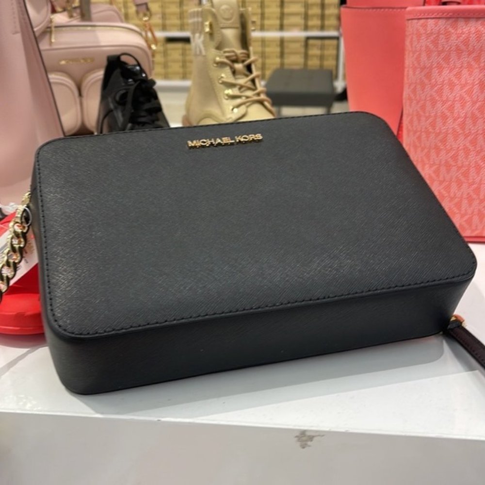 Michael Kors Jet Set Item Large East West Zip Crossbody Leather Black - Picture 8 of 16